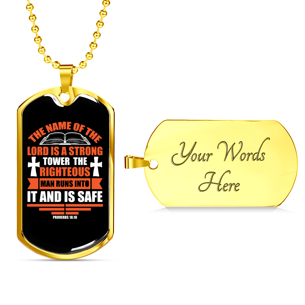The Lord Strong Tower Christian Necklace Stainless Steel or 18k Gold Dog Tag 24" Chain-Express Your Love Gifts