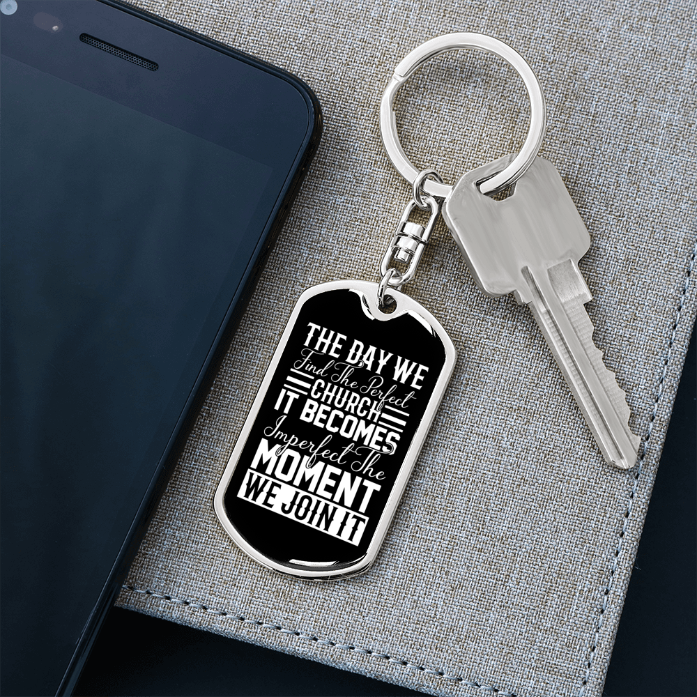 The Moment We Join Keychain Stainless Steel or 18k Gold Dog Tag Keyring-Express Your Love Gifts