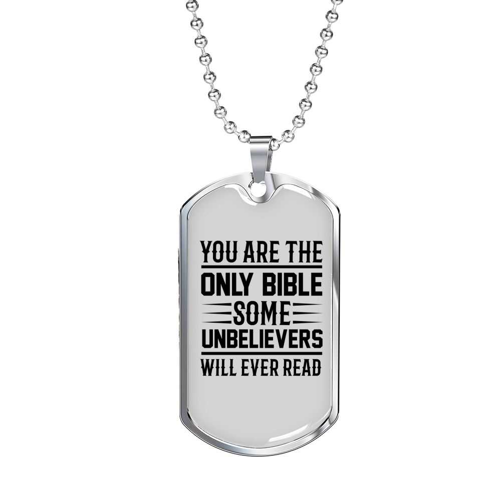 The Only Bible Lines Christian Necklace Stainless Steel or 18k Gold Dog Tag 24" Chain-Express Your Love Gifts