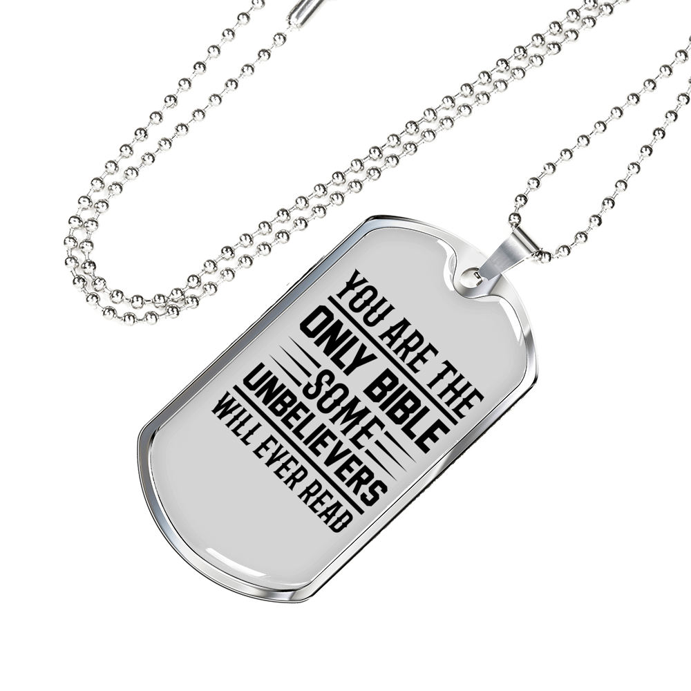The Only Bible Lines Christian Necklace Stainless Steel or 18k Gold Dog Tag 24" Chain-Express Your Love Gifts
