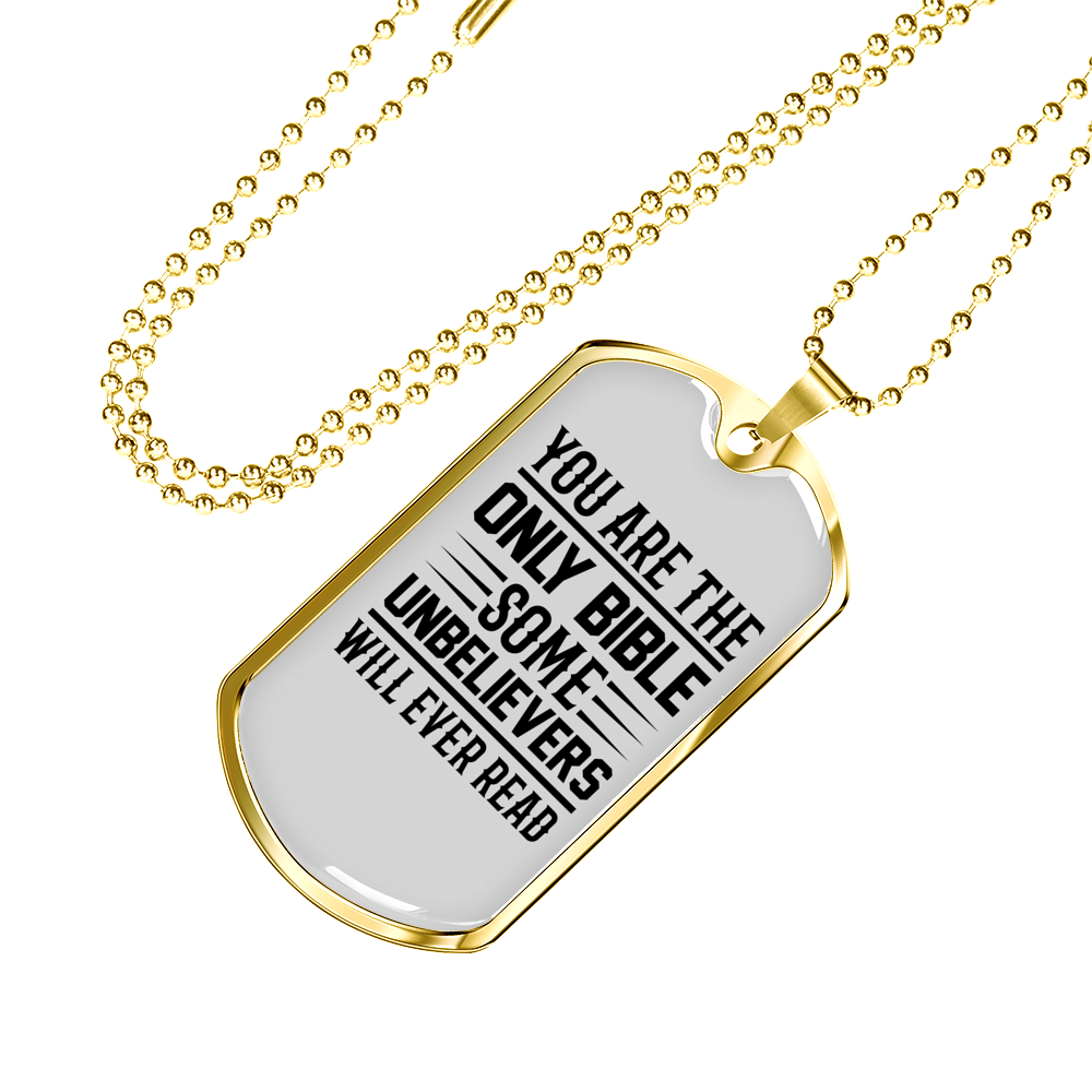 The Only Bible Lines Christian Necklace Stainless Steel or 18k Gold Dog Tag 24" Chain-Express Your Love Gifts