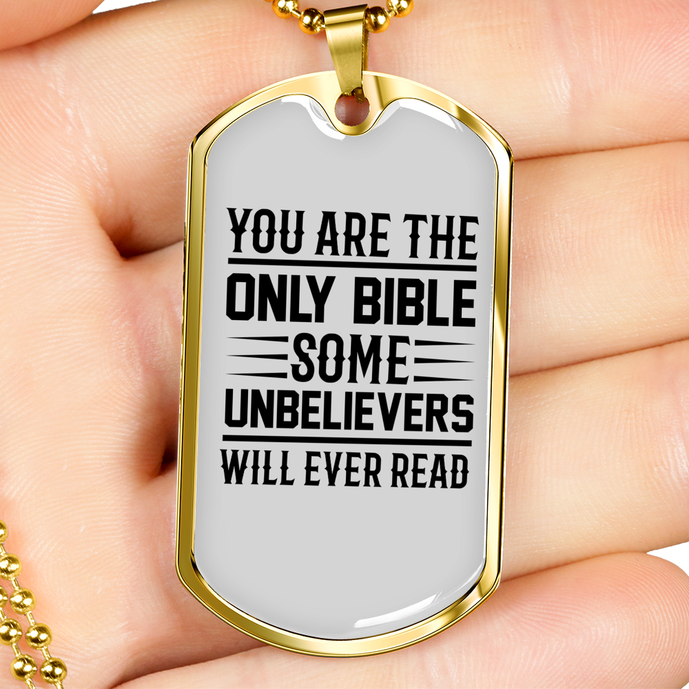 The Only Bible Lines Christian Necklace Stainless Steel or 18k Gold Dog Tag 24" Chain-Express Your Love Gifts