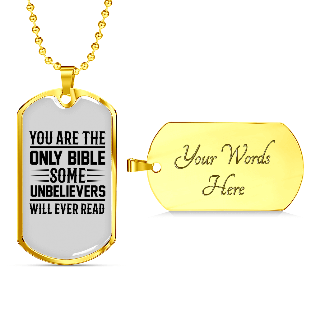 The Only Bible Lines Christian Necklace Stainless Steel or 18k Gold Dog Tag 24" Chain-Express Your Love Gifts