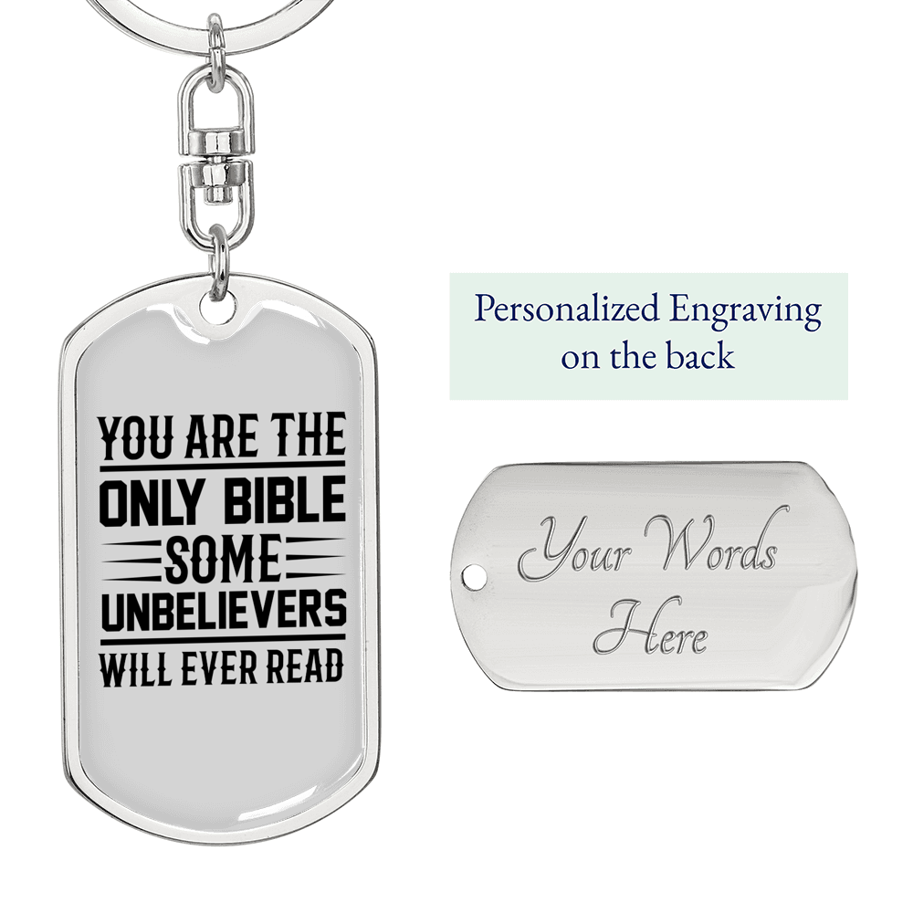 The Only Bible White Keychain Stainless Steel or 18k Gold Dog Tag Keyring-Express Your Love Gifts
