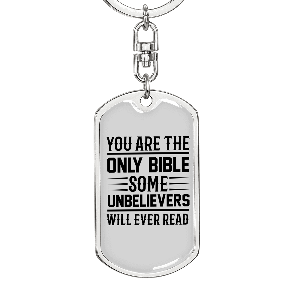 The Only Bible White Keychain Stainless Steel or 18k Gold Dog Tag Keyring-Express Your Love Gifts