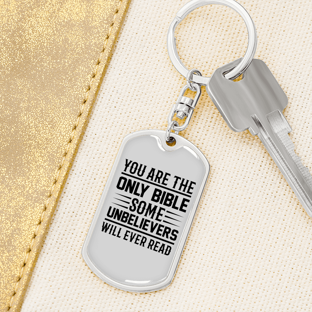 The Only Bible White Keychain Stainless Steel or 18k Gold Dog Tag Keyring-Express Your Love Gifts