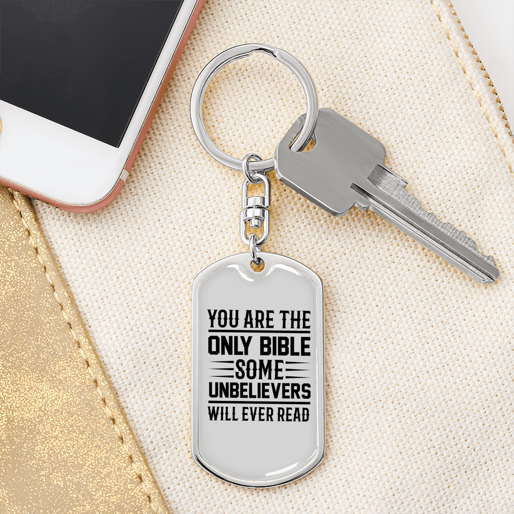The Only Bible White Keychain Stainless Steel or 18k Gold Dog Tag Keyring-Express Your Love Gifts