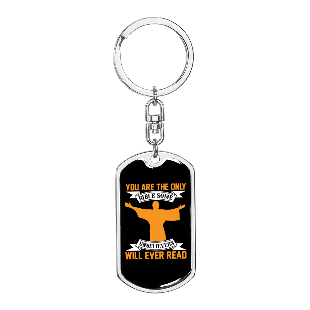 The Only Bible Yellow Keychain Stainless Steel or 18k Gold Dog Tag Keyring-Express Your Love Gifts