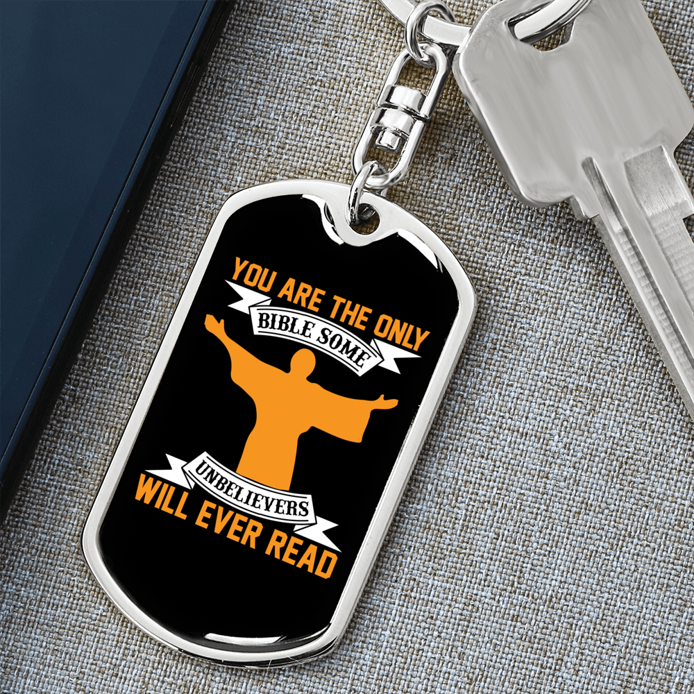 The Only Bible Yellow Keychain Stainless Steel or 18k Gold Dog Tag Keyring-Express Your Love Gifts