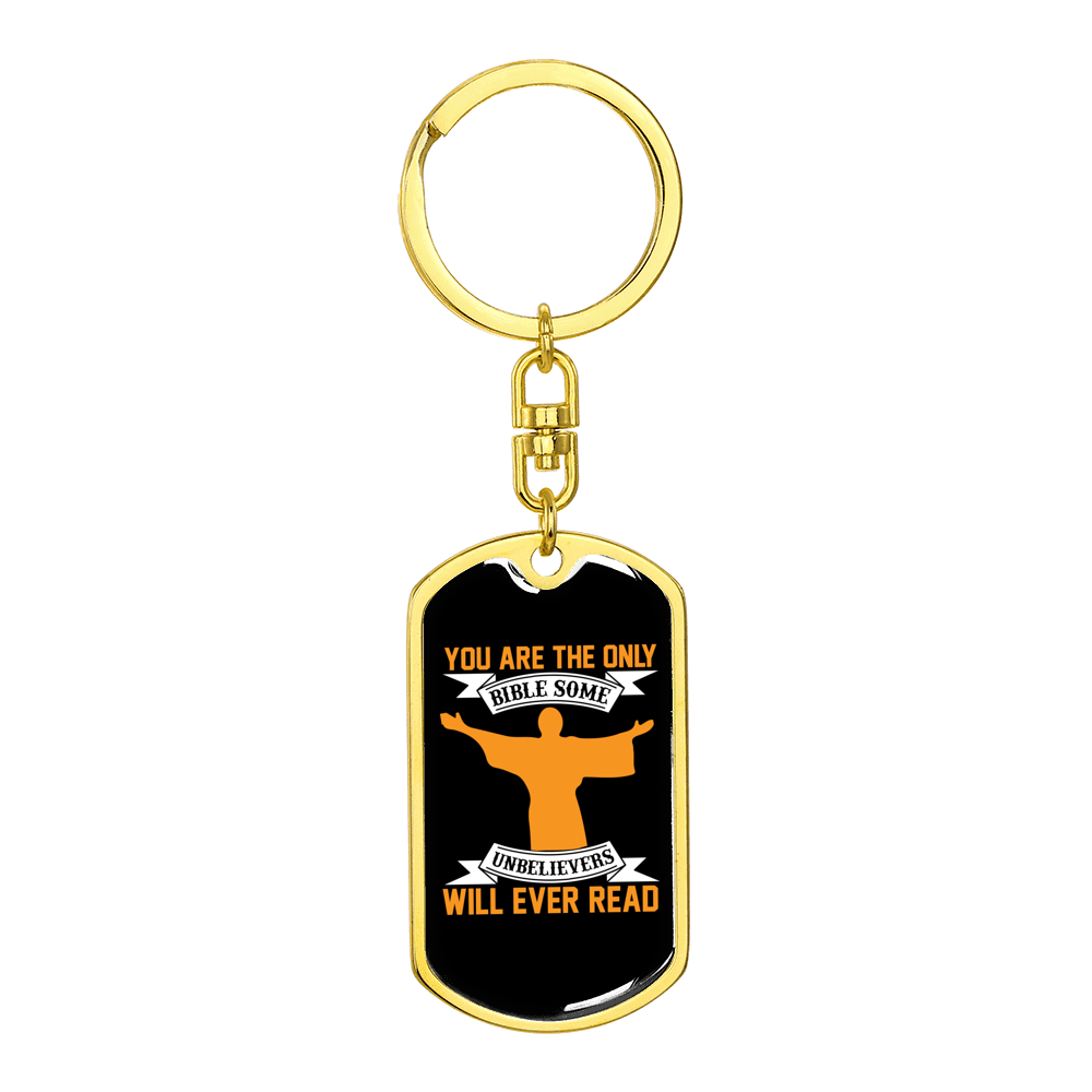 The Only Bible Yellow Stainless Steel or 18k Gold Premium Swivel Dog Tag Keychain