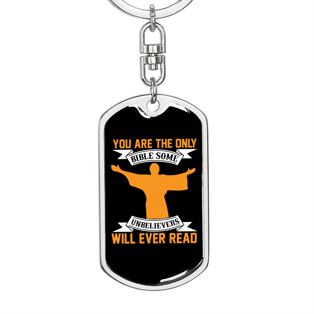 The Only Bible Yellow Keychain Stainless Steel or 18k Gold Dog Tag Keyring-Express Your Love Gifts