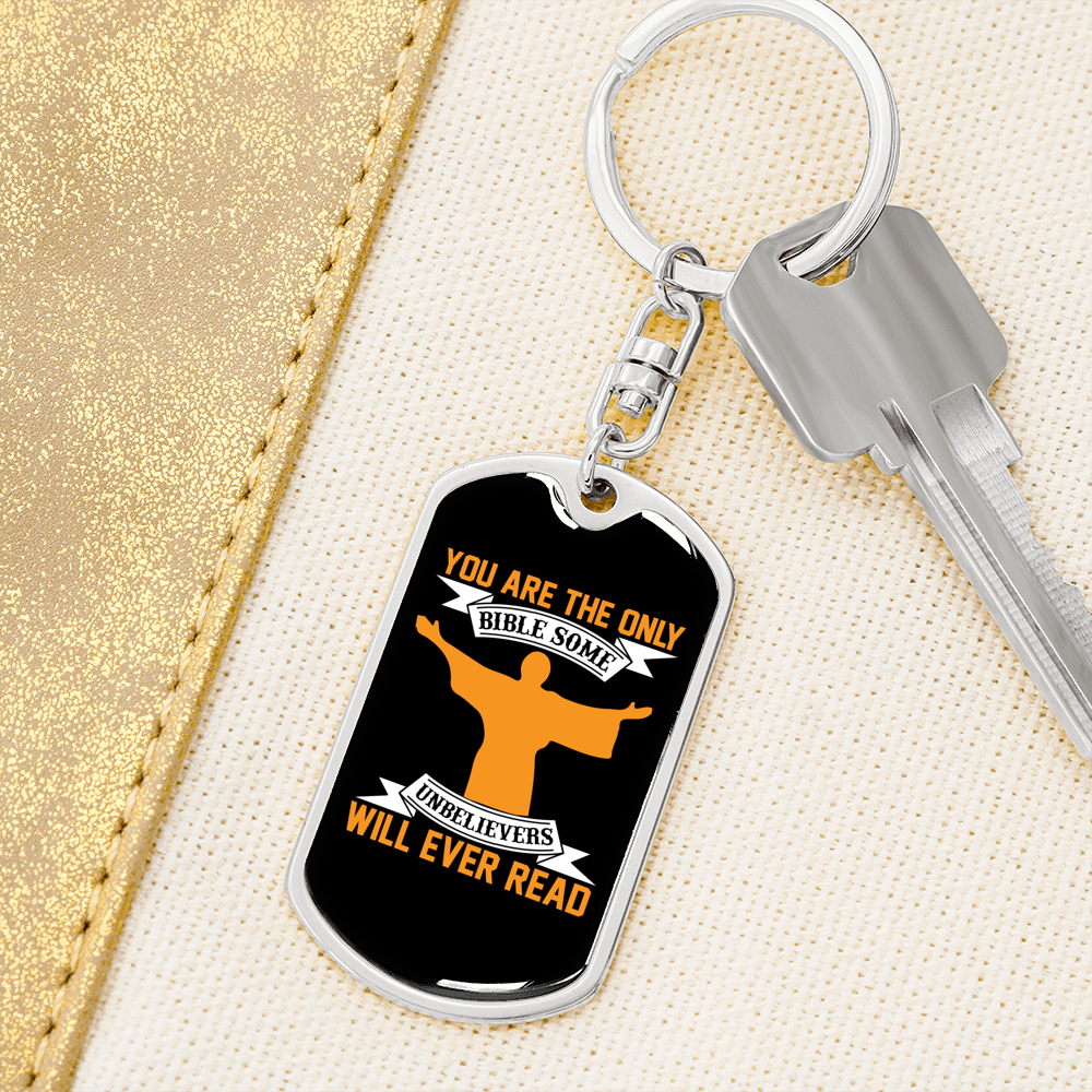 The Only Bible Yellow Keychain Stainless Steel or 18k Gold Dog Tag Keyring-Express Your Love Gifts