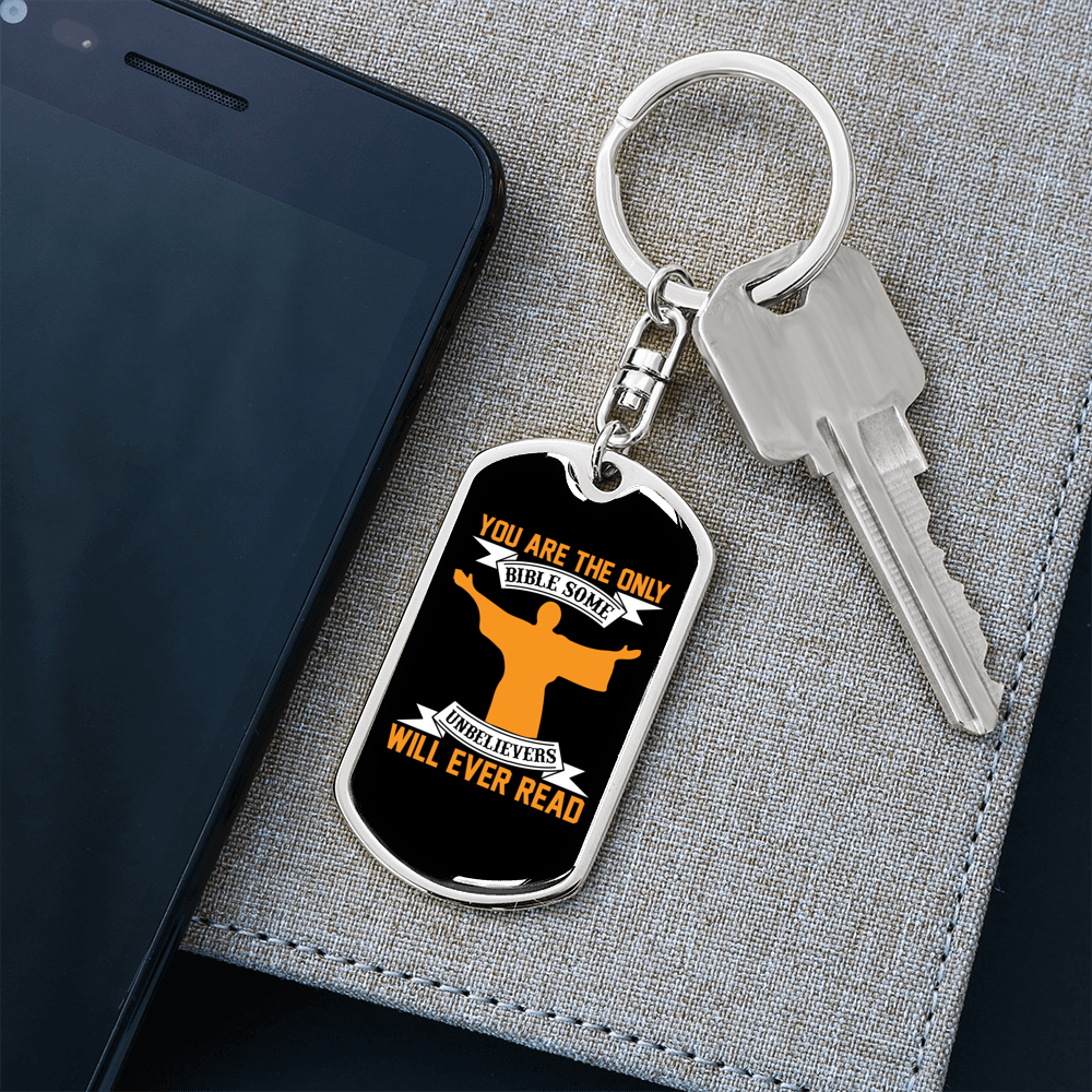 The Only Bible Yellow Keychain Stainless Steel or 18k Gold Dog Tag Keyring-Express Your Love Gifts