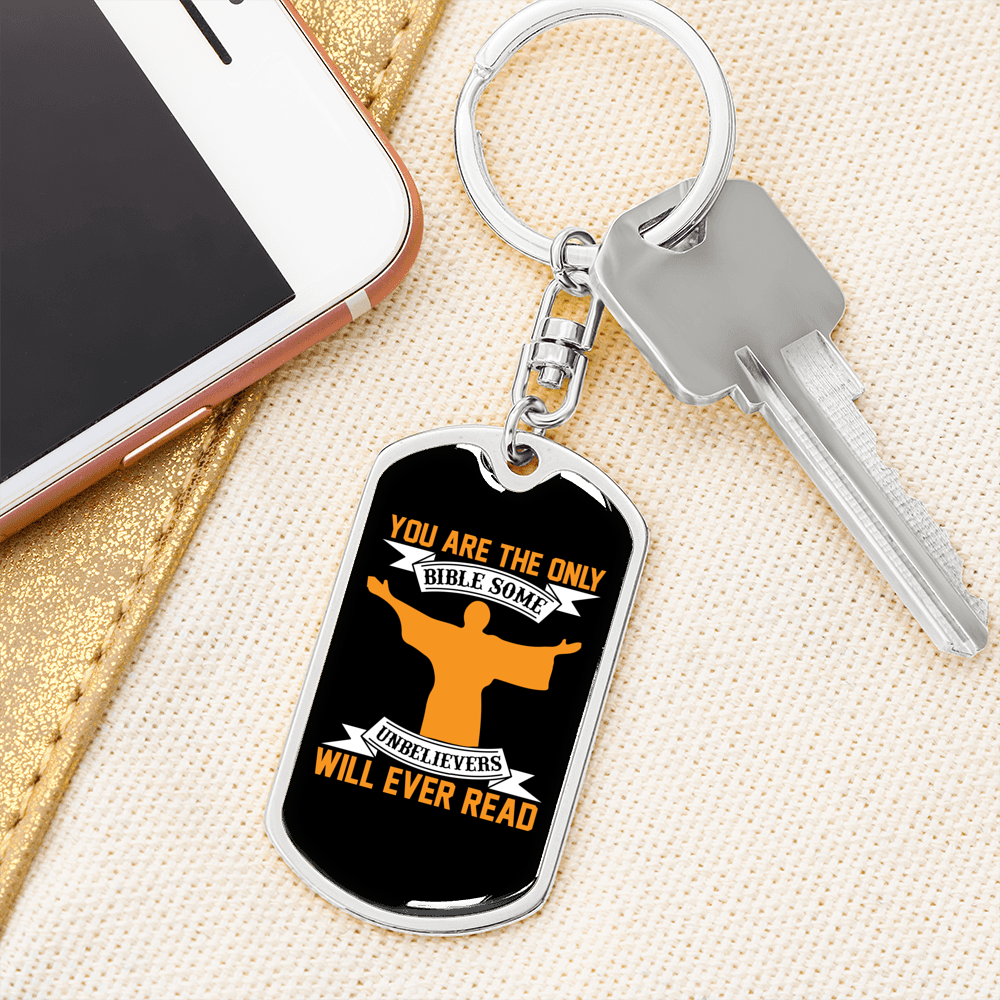 The Only Bible Yellow Keychain Stainless Steel or 18k Gold Dog Tag Keyring-Express Your Love Gifts