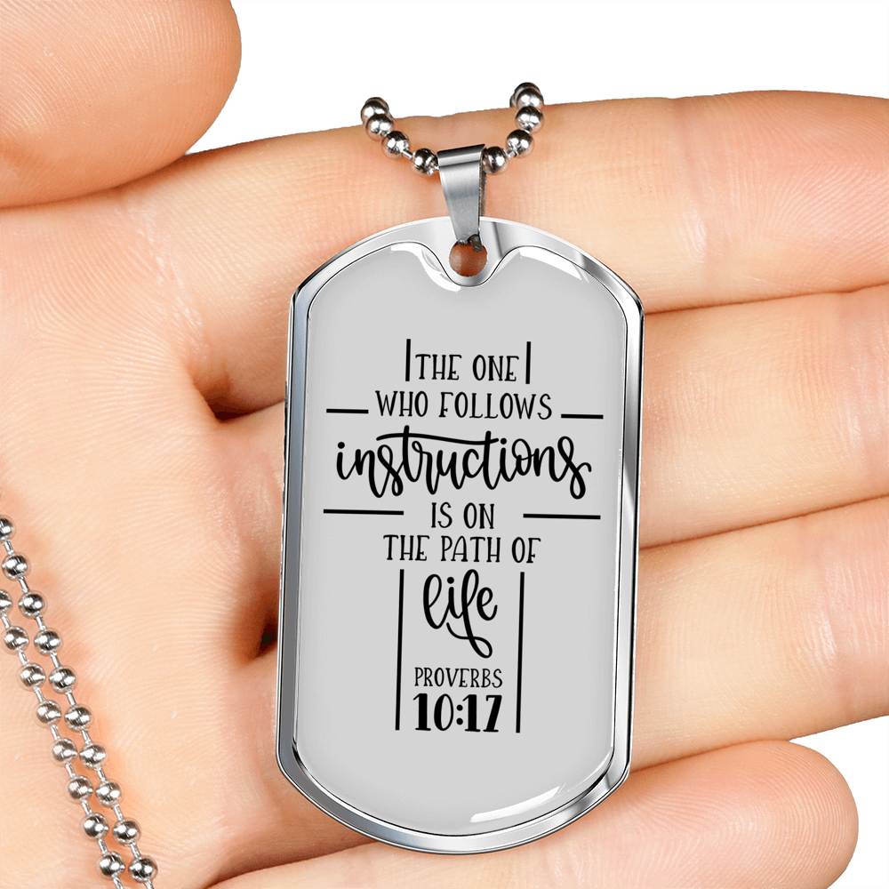 The Path Of Life Christian Necklace Stainless Steel or 18k Gold Dog Tag 24" Chain-Express Your Love Gifts