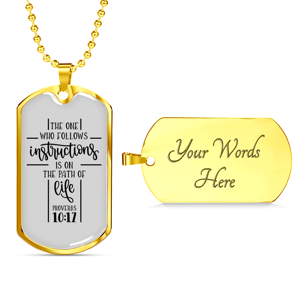The Path Of Life Christian Necklace Stainless Steel or 18k Gold Dog Tag 24" Chain-Express Your Love Gifts