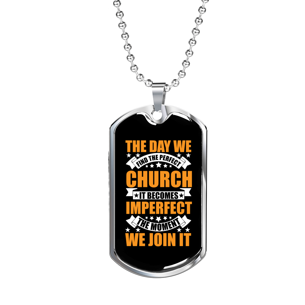 The Perfect Church Necklace Stainless Steel or 18k Gold Dog Tag 24" Chain-Express Your Love Gifts