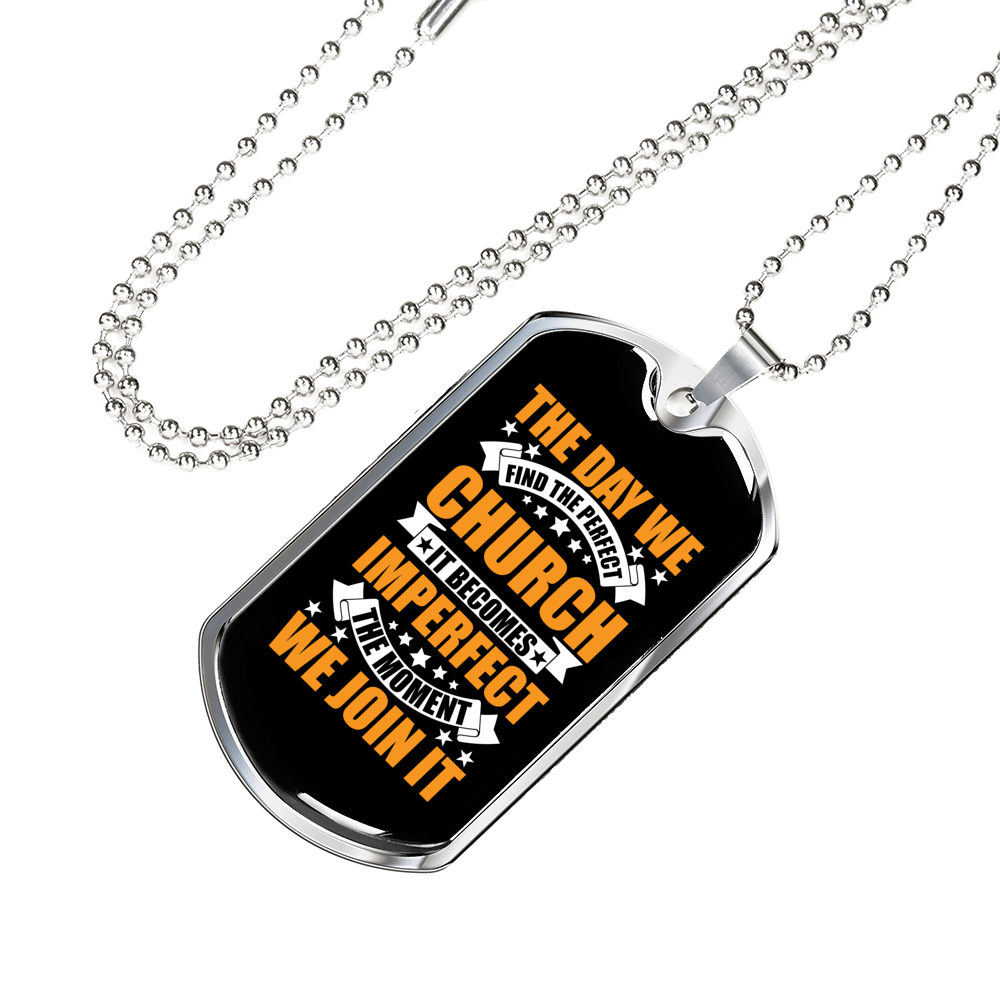 The Perfect Church Necklace Stainless Steel or 18k Gold Dog Tag 24" Chain-Express Your Love Gifts