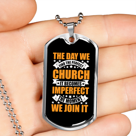 The Perfect Church Necklace Stainless Steel or 18k Gold Dog Tag 24" Chain-Express Your Love Gifts
