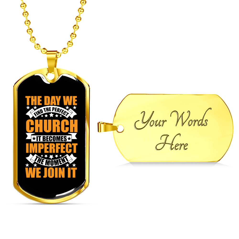 The Perfect Church Necklace Stainless Steel or 18k Gold Dog Tag 24" Chain-Express Your Love Gifts