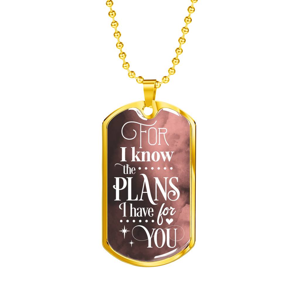 The Plans I Have For You Jeremiah Stainless Steel or 18k Gold Dog Tag 24"-Express Your Love Gifts