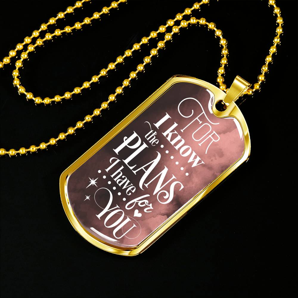 The Plans I Have For You Jeremiah Stainless Steel or 18k Gold Dog Tag 24"-Express Your Love Gifts