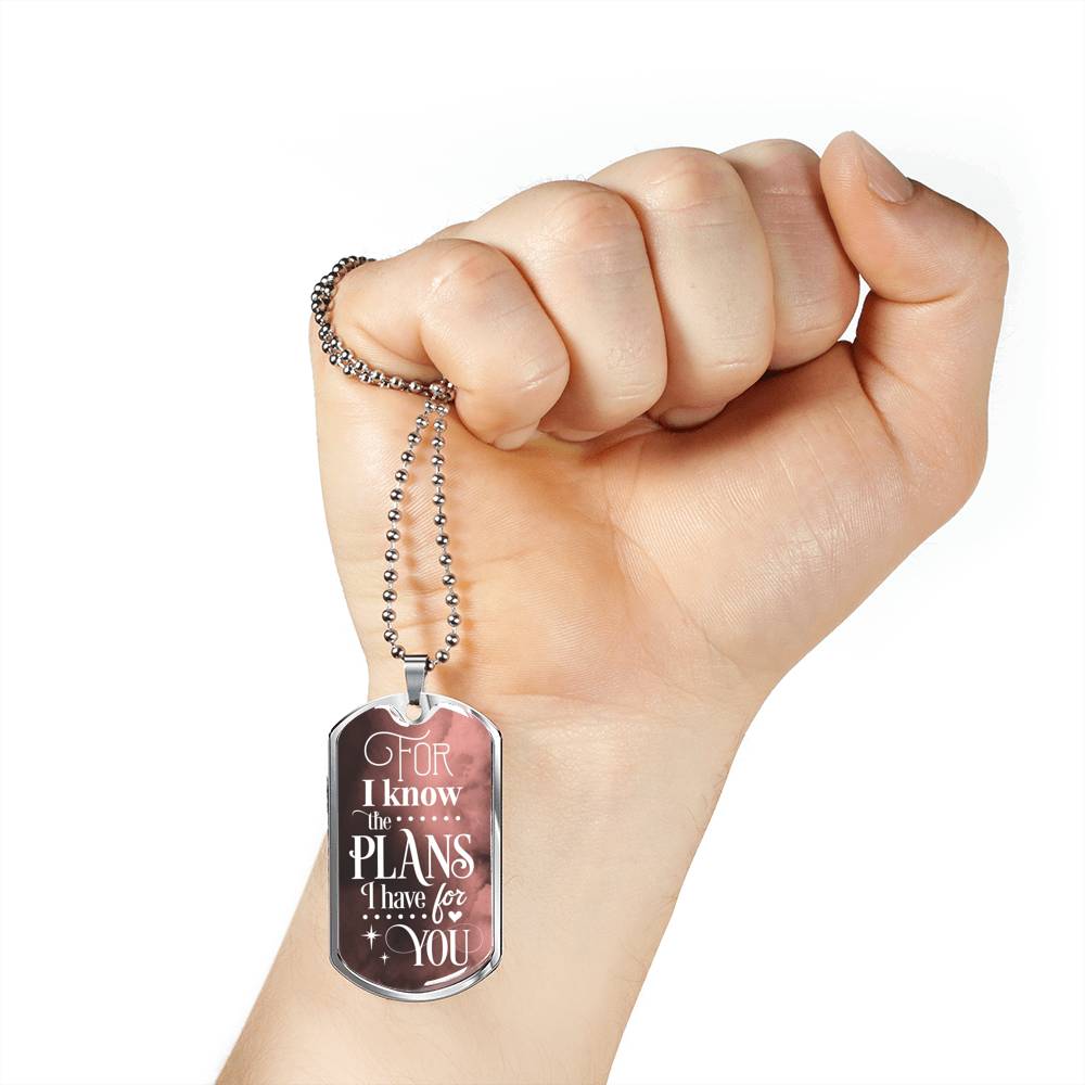 The Plans I Have For You Jeremiah Stainless Steel or 18k Gold Dog Tag 24"-Express Your Love Gifts