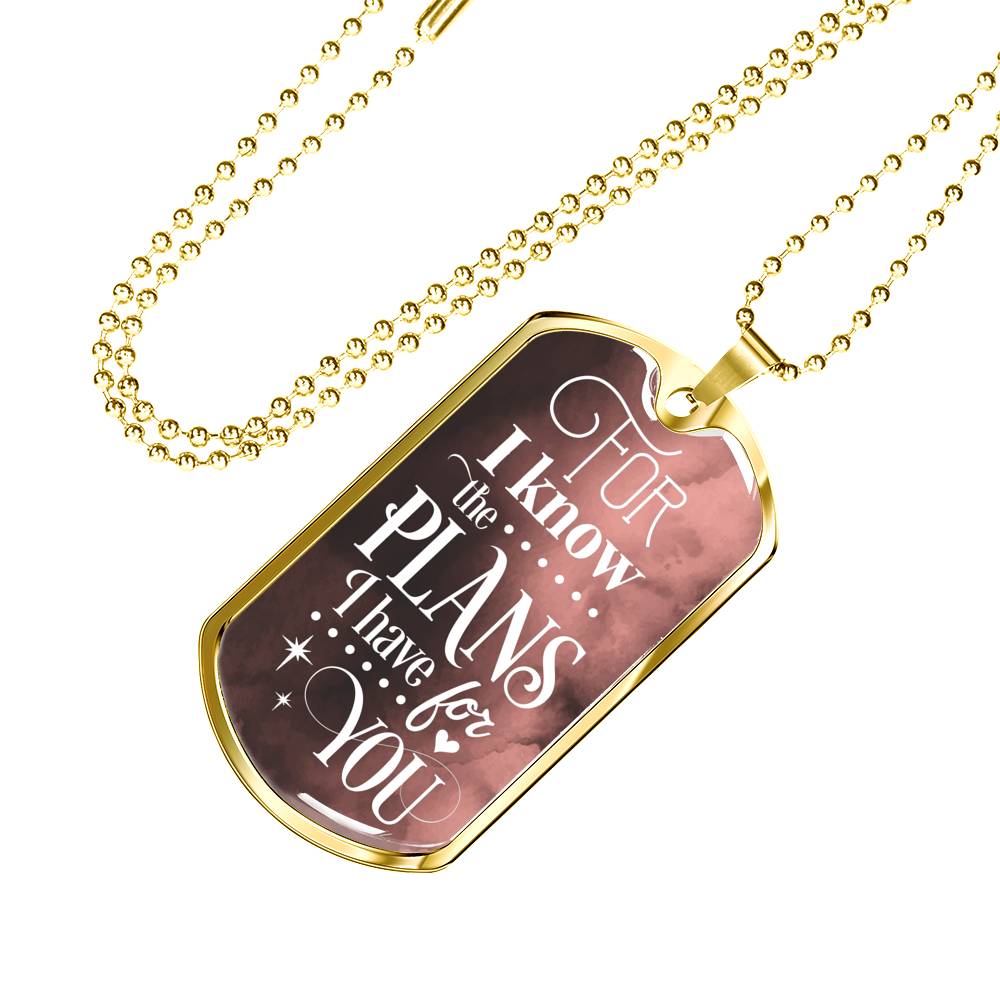The Plans I Have For You Jeremiah Stainless Steel or 18k Gold Dog Tag 24"-Express Your Love Gifts