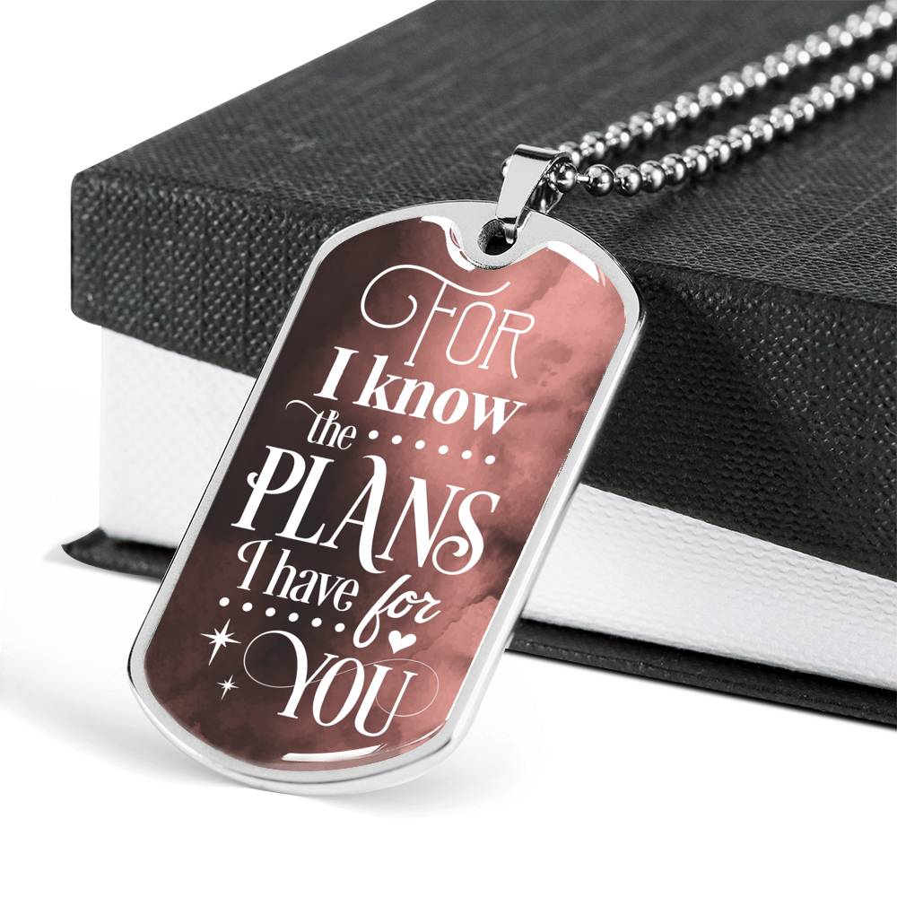 The Plans I Have For You Jeremiah Stainless Steel or 18k Gold Dog Tag 24"-Express Your Love Gifts