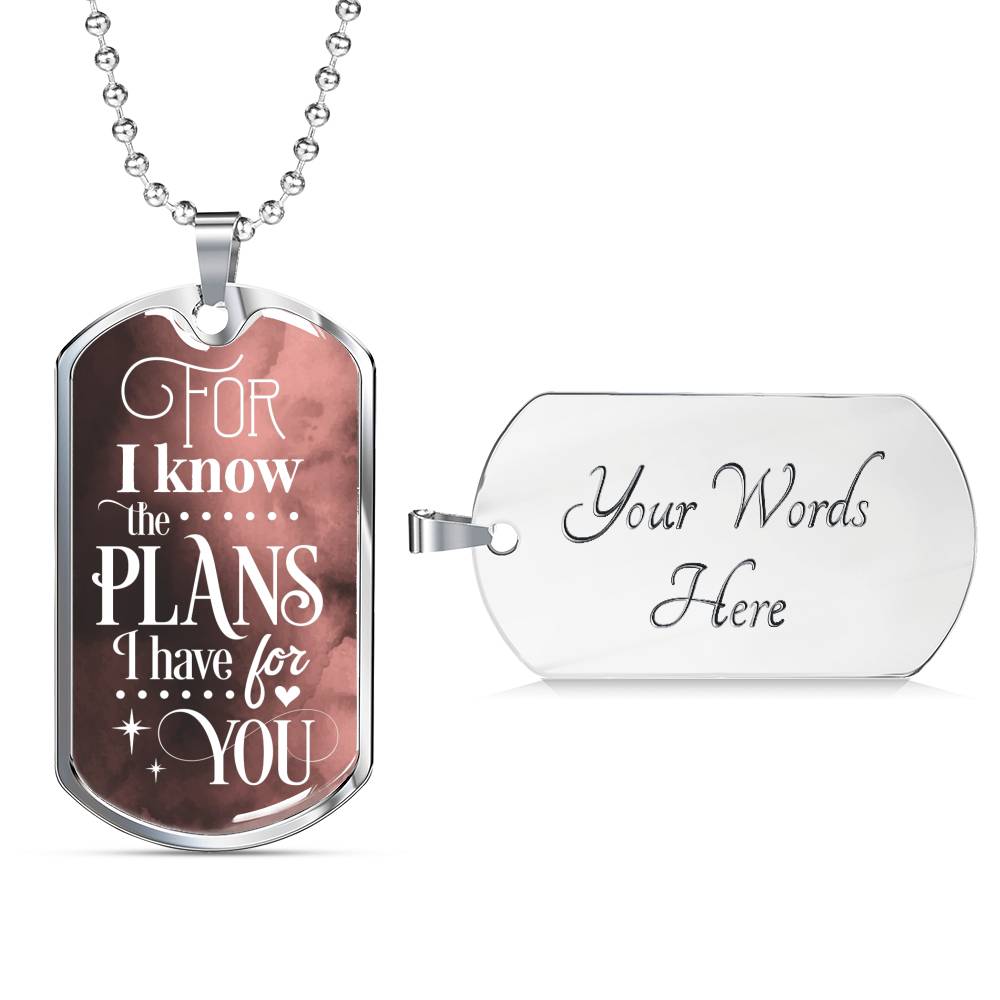 The Plans I Have For You Jeremiah Stainless Steel or 18k Gold Dog Tag 24"-Express Your Love Gifts