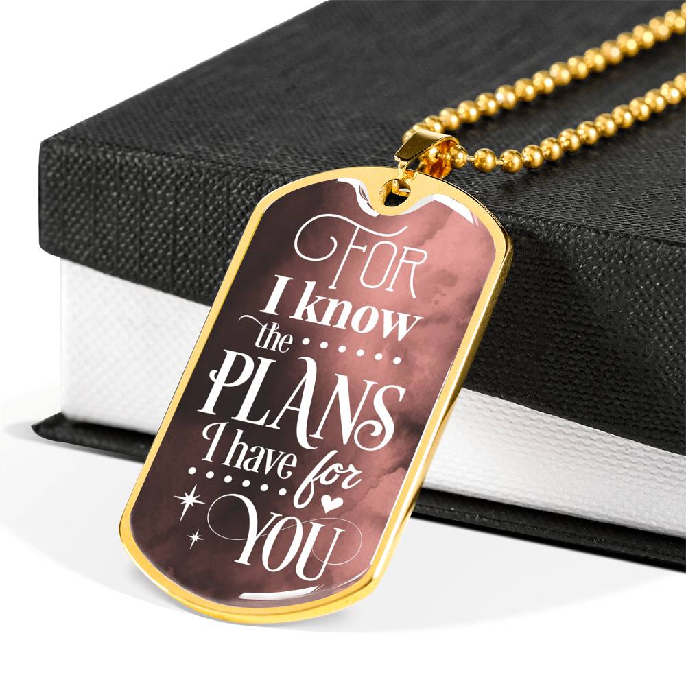 The Plans I Have For You Jeremiah Stainless Steel or 18k Gold Dog Tag 24"-Express Your Love Gifts