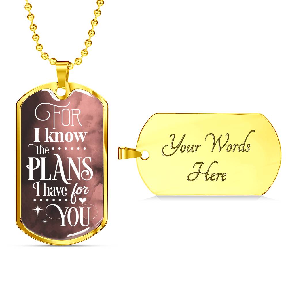 The Plans I Have For You Jeremiah Stainless Steel or 18k Gold Dog Tag 24"-Express Your Love Gifts