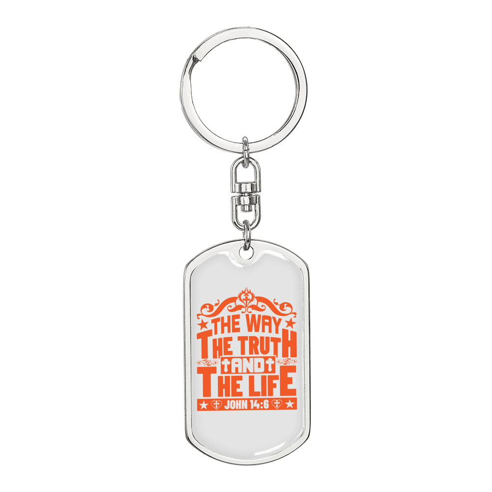 The Truth And The Life John 14:6 Keychain Stainless Steel or 18k Gold Dog Tag Keyring-Express Your Love Gifts