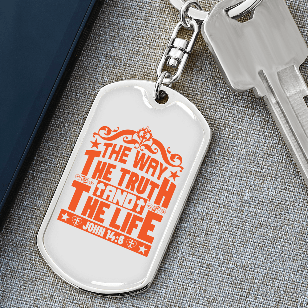 The Truth And The Life John 14:6 Keychain Stainless Steel or 18k Gold Dog Tag Keyring-Express Your Love Gifts