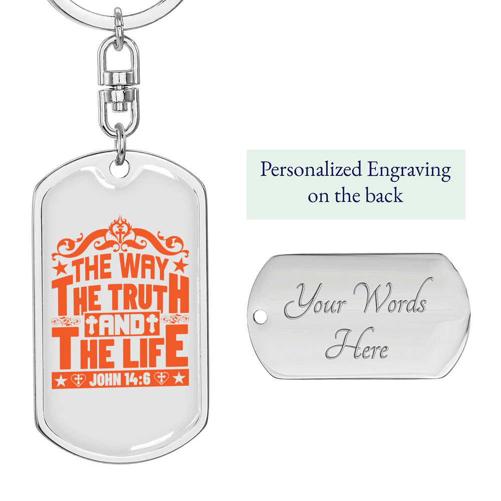 The Truth And The Life John 14:6 Keychain Stainless Steel or 18k Gold Dog Tag Keyring-Express Your Love Gifts