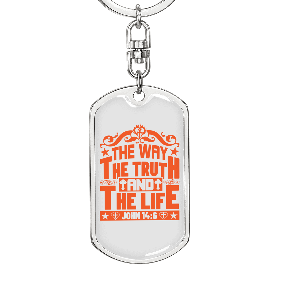 The Truth And The Life John 14:6 Keychain Stainless Steel or 18k Gold Dog Tag Keyring-Express Your Love Gifts