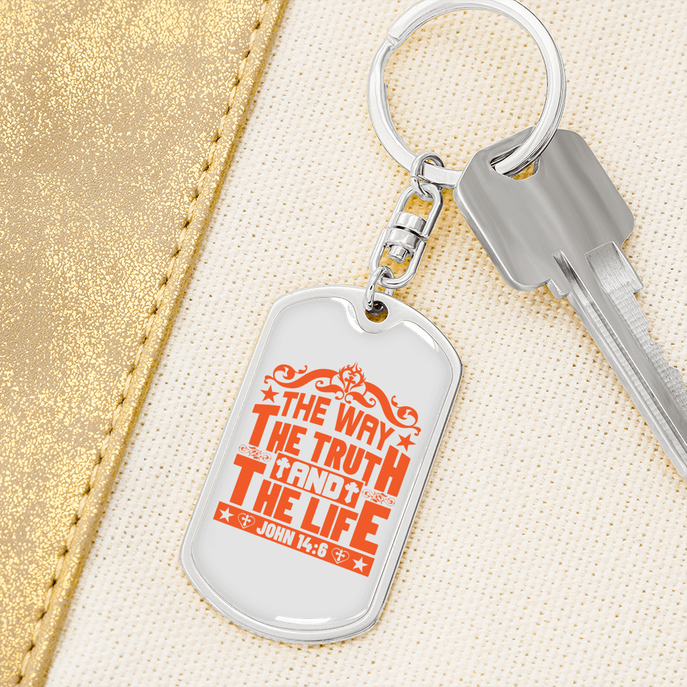 The Truth And The Life John 14:6 Keychain Stainless Steel or 18k Gold Dog Tag Keyring-Express Your Love Gifts