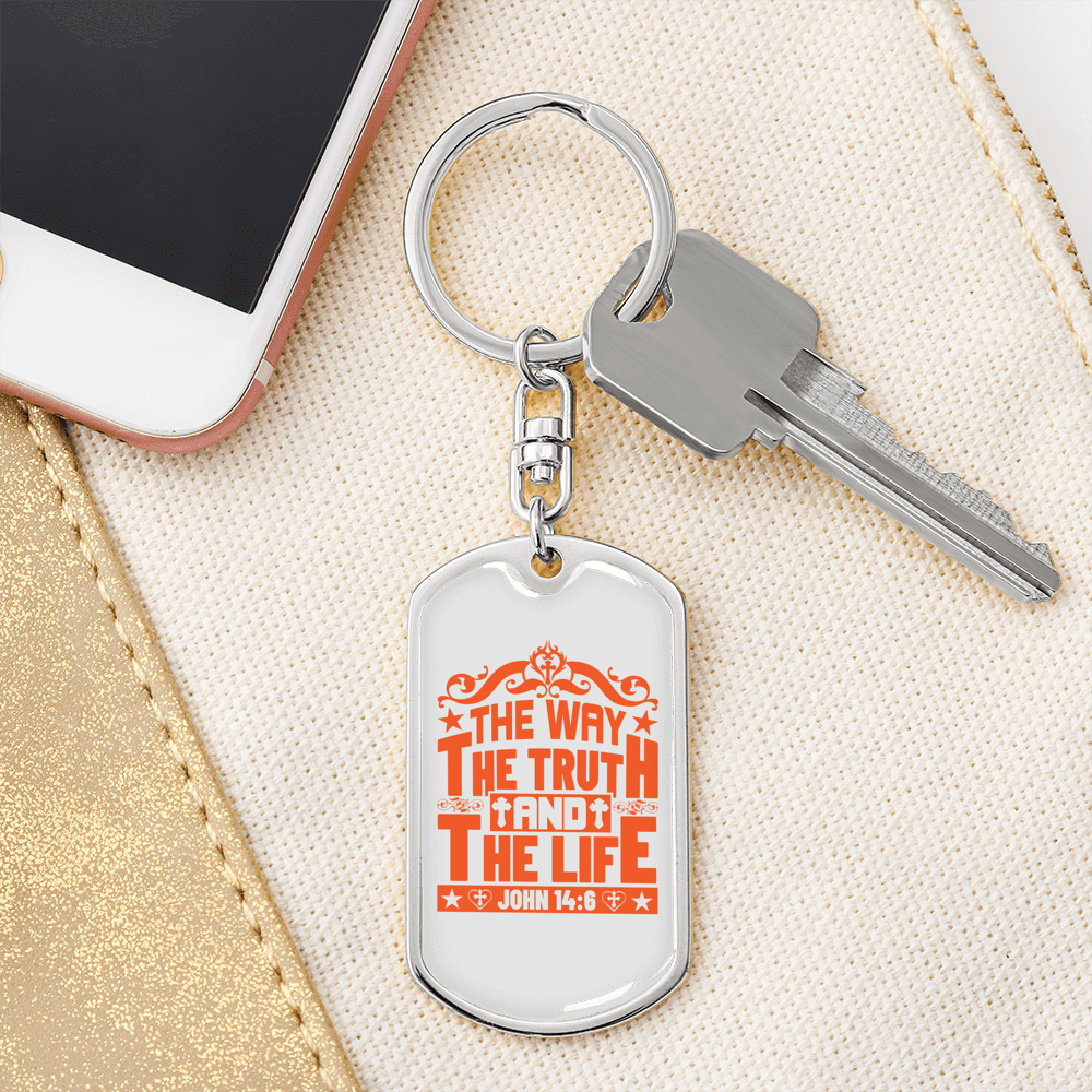 The Truth And The Life John 14:6 Keychain Stainless Steel or 18k Gold Dog Tag Keyring-Express Your Love Gifts