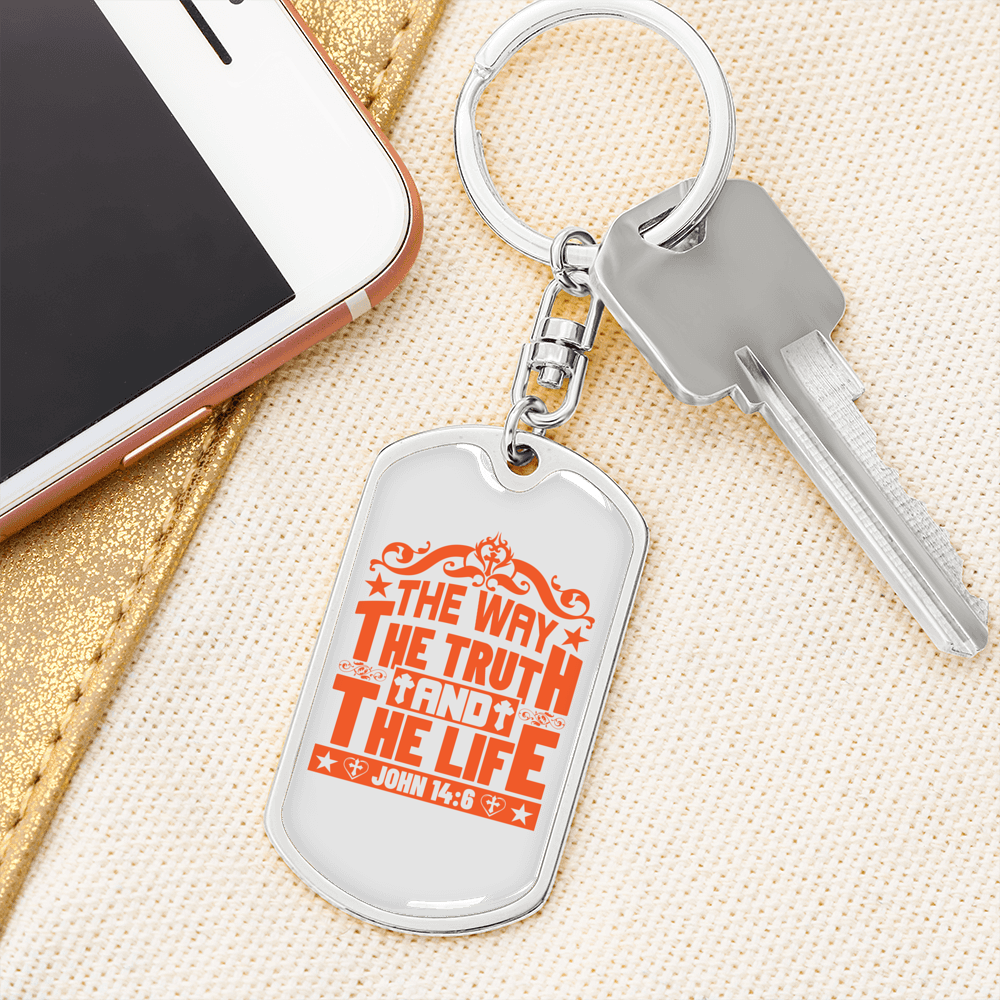 The Truth And The Life John 14:6 Keychain Stainless Steel or 18k Gold Dog Tag Keyring-Express Your Love Gifts