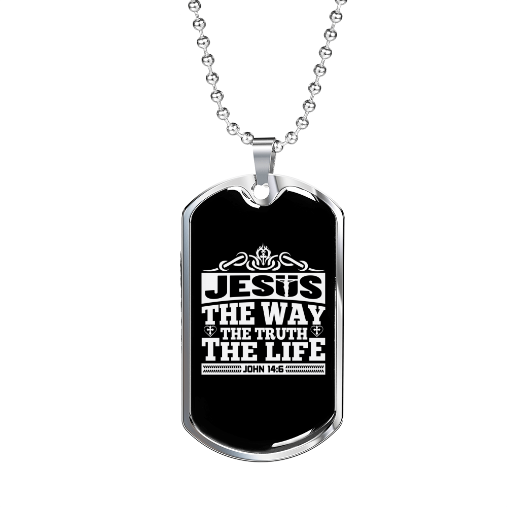 The Truth The Life Christian Necklace Stainless Steel or 18k Gold Dog Tag 24" Chain-Express Your Love Gifts