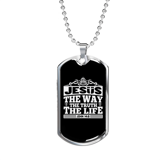 The Truth The Life Christian Necklace Stainless Steel or 18k Gold Dog Tag 24" Chain-Express Your Love Gifts