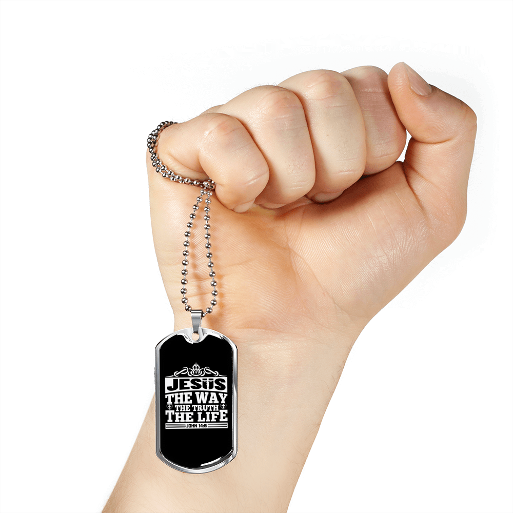 The Truth The Life Christian Necklace Stainless Steel or 18k Gold Dog Tag 24" Chain-Express Your Love Gifts