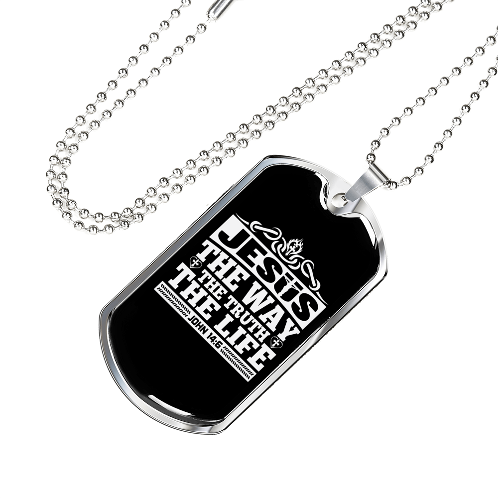 The Truth The Life Christian Necklace Stainless Steel or 18k Gold Dog Tag 24" Chain-Express Your Love Gifts
