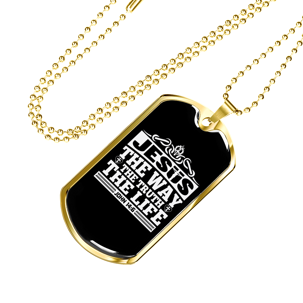 The Truth The Life Christian Necklace Stainless Steel or 18k Gold Dog Tag 24" Chain-Express Your Love Gifts