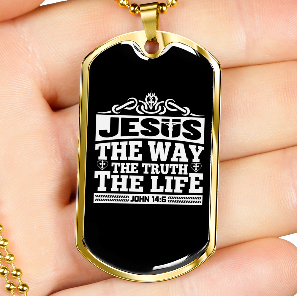 The Truth The Life Christian Necklace Stainless Steel or 18k Gold Dog Tag 24" Chain-Express Your Love Gifts