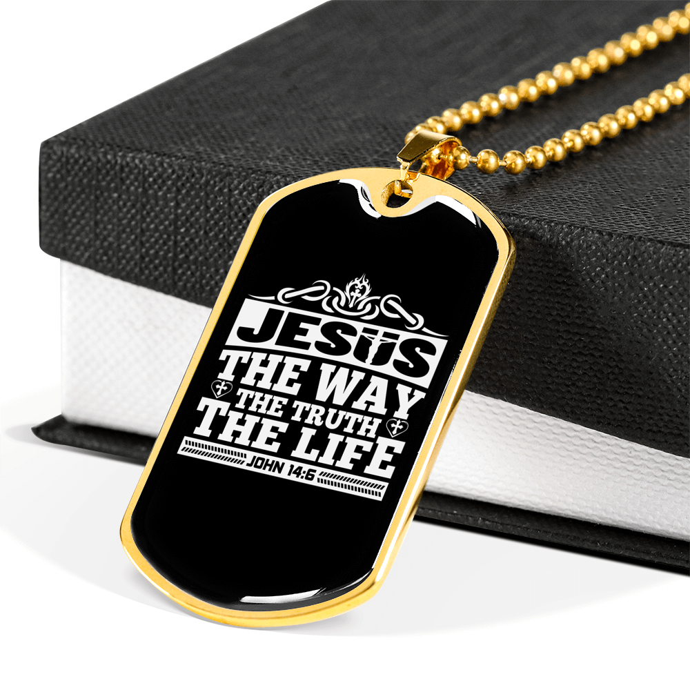 The Truth The Life Christian Necklace Stainless Steel or 18k Gold Dog Tag 24" Chain-Express Your Love Gifts
