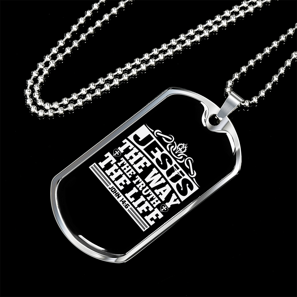 The Truth The Life Christian Necklace Stainless Steel or 18k Gold Dog Tag 24" Chain-Express Your Love Gifts