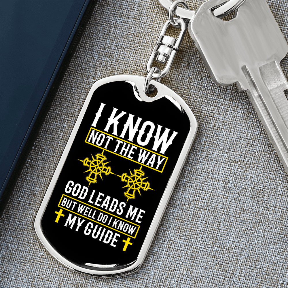 The Way God Leads Keychain Stainless Steel or 18k Gold Dog Tag Keyring-Express Your Love Gifts