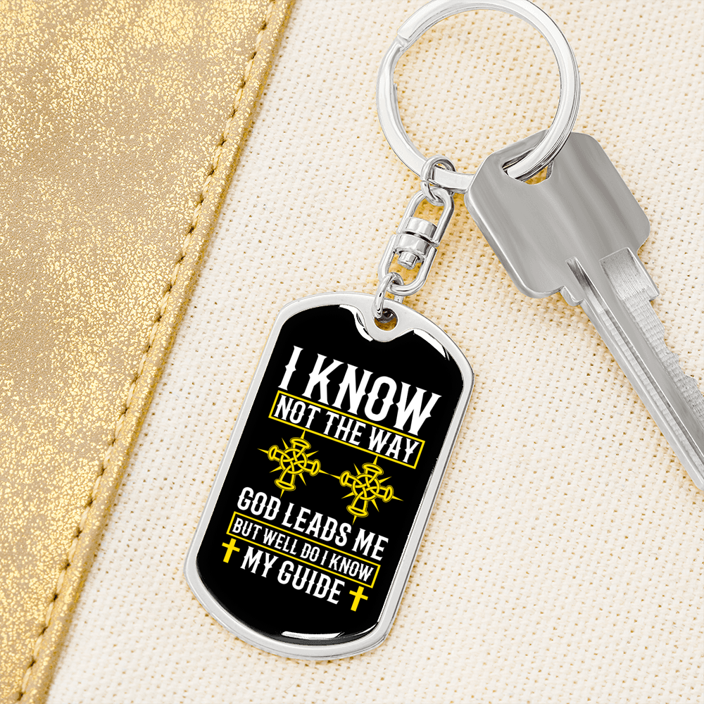 The Way God Leads Keychain Stainless Steel or 18k Gold Dog Tag Keyring-Express Your Love Gifts