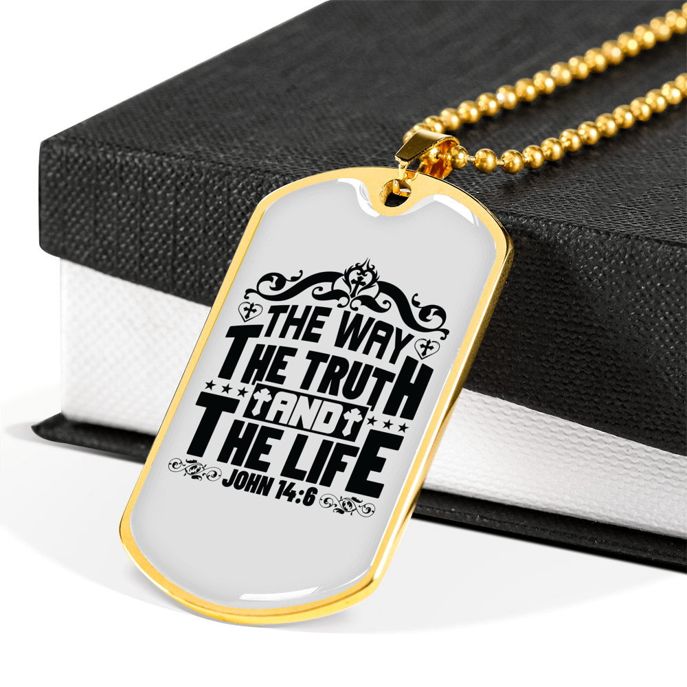 The Way The Truth Christian Necklace Stainless Steel or 18k Gold Dog Tag 24" Chain-Express Your Love Gifts